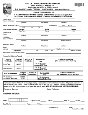 Texas Birth or Death Record Application