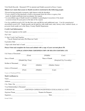 Illinois Death Certificate Application