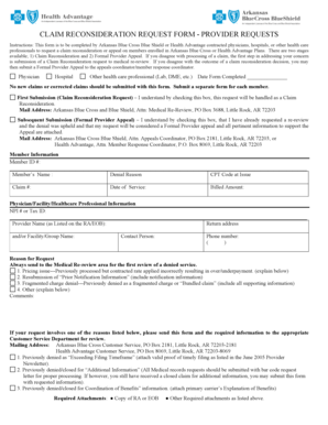 Arkansas Blue Cross Claim Reconsideration Request Form