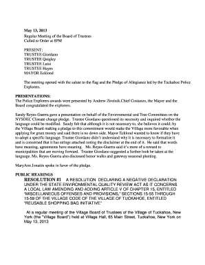 May 13, 2013 Regular Meeting of the Board of Trustees Called to