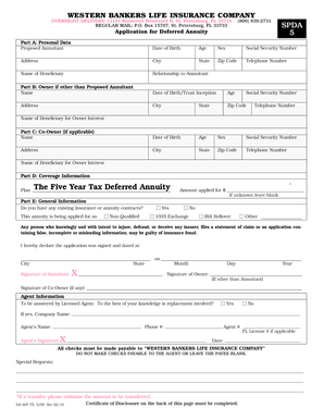 Western Bankers Life Insurance Annuity Application