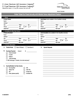 Fixed Annuity Order Ticket