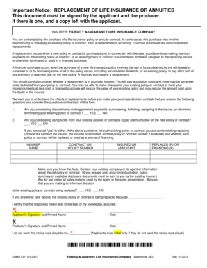 Life Insurance Replacement Notice