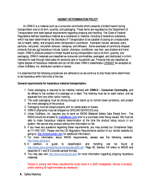 HAZMAT DETERMINATION POLICY