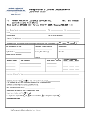 Transportation & Customs Quotation Form