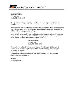 Farm Bureau Bank Dispute Resolution Form