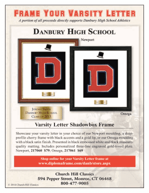 Varsity Letter Shadowbox Frame Order Form