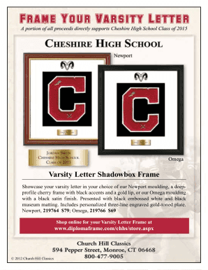 Varsity Letter Shadowbox Frame Order Form