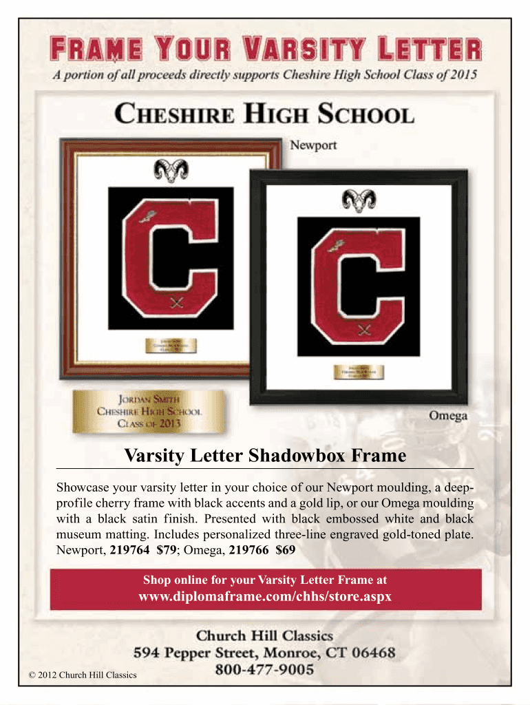 Varsity Letter Shadowbox Frame Order Form Preview on Page 1