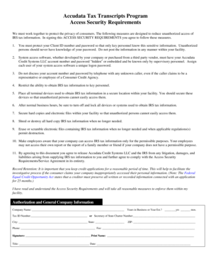 Accudata Tax Transcripts Program Access Security Requirements