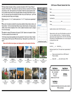 2009 Scenes of Missouri Calendar Order Form