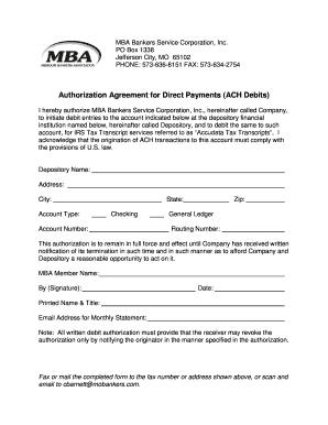 Authorization Agreement for Direct Payments (ACH Debits)