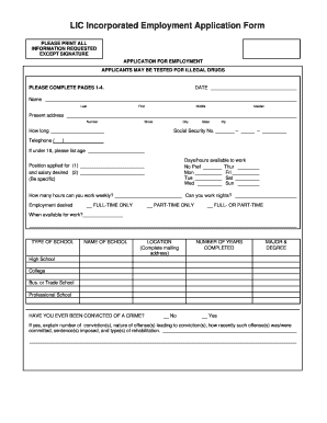 LIC Incorporated Employment Application Form