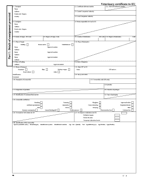 Veterinary certificate to EU