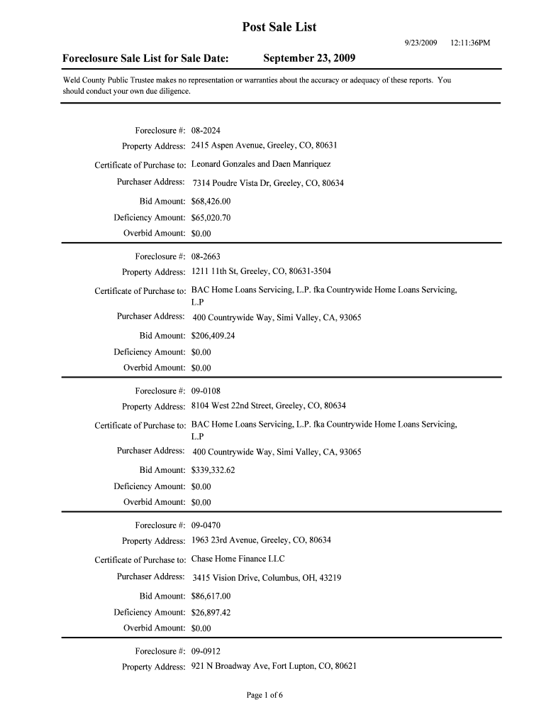 Post Sale List Preview on Page 1