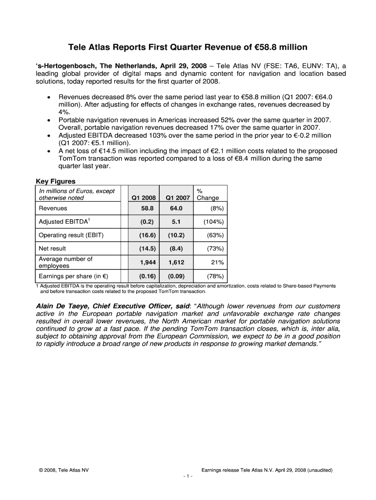 Tele Atlas Report Annual Results 2004 Preview on Page 1