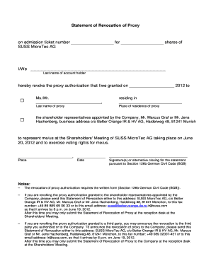 Statement of Revocation of Proxy