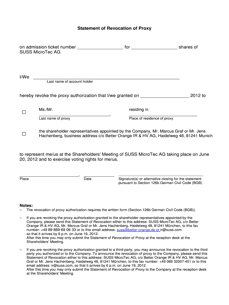 Statement of Revocation of Proxy Preview on Page 1