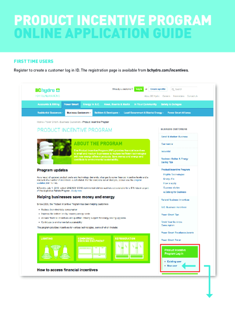 Product Incentive Program Online Application Guide Preview on Page 1