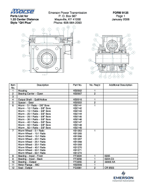 Part list example - 33 Center Distance Style QH Plus Item No