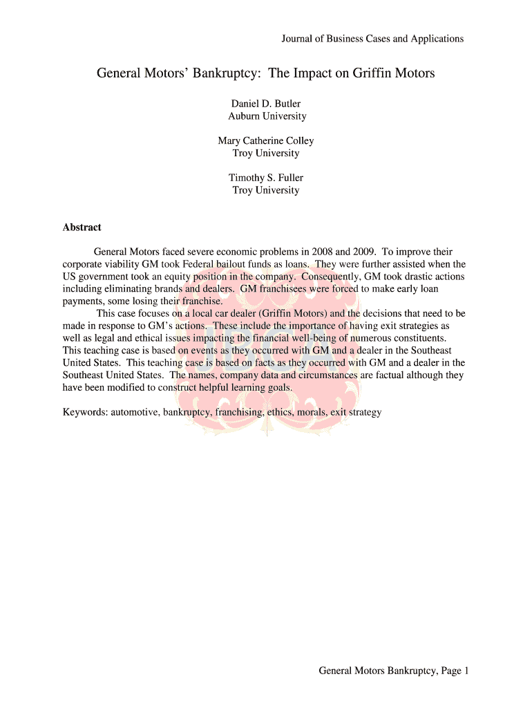 General Motors Bankruptcy: The Impact on Griffin Motors Preview on Page 1