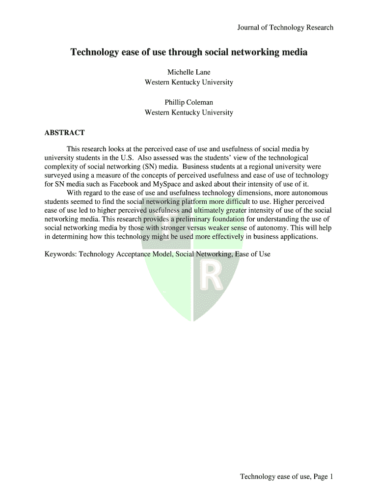 Technology ease of use through social networking media Preview on Page 1