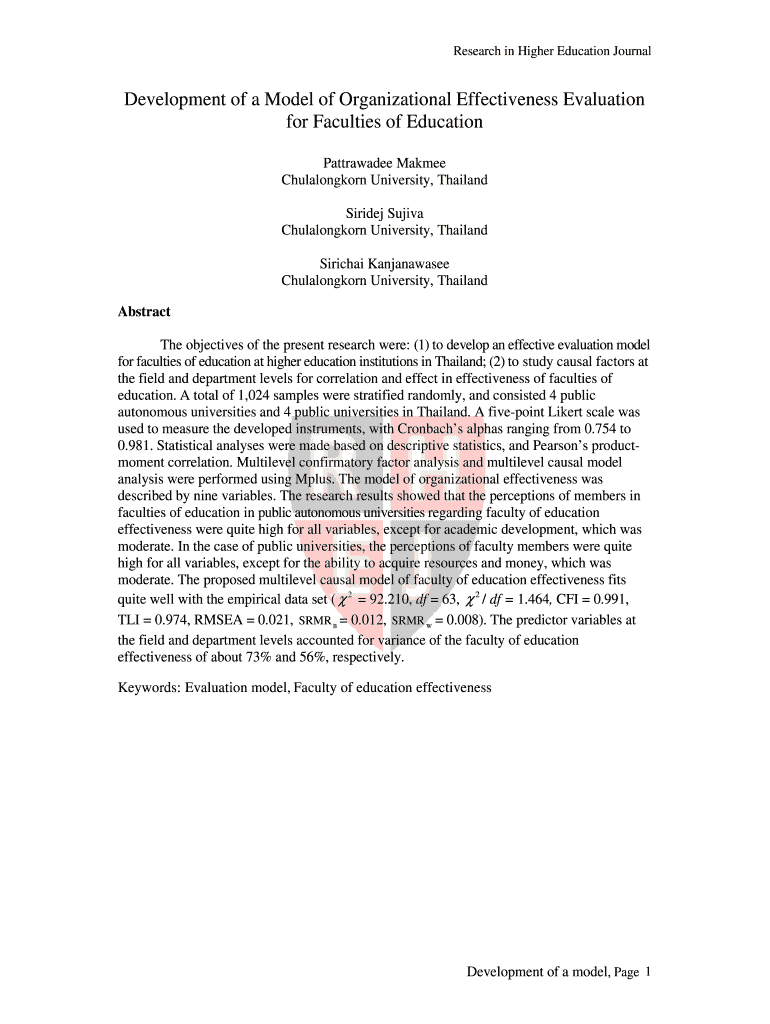 Development of a Model of Organizational Effectiveness Evaluation bb Preview on Page 1
