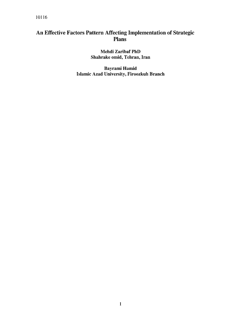 An Effective Factors Pattern Affecting Implementation of Strategic Preview on Page 1