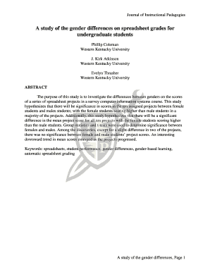 A study of the gender differences on spreadsheet grades for