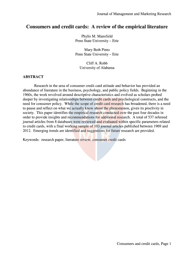 Consumers and credit cards: A review of the empirical literature Preview on Page 1