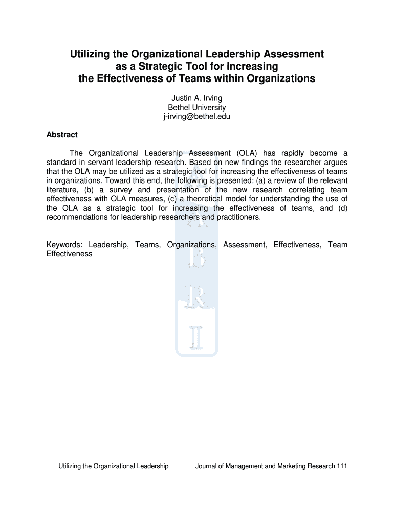 Utilizing the Organizational Leadership Assessment Preview on Page 1