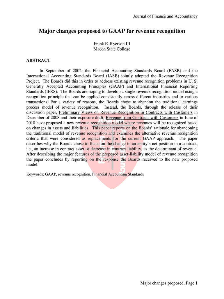 Major changes proposed to GAAP for revenue recognition Preview on Page 1