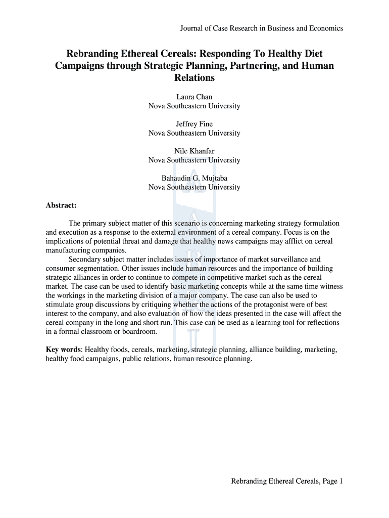 Journal of Case Research in Business and Economics Preview on Page 1