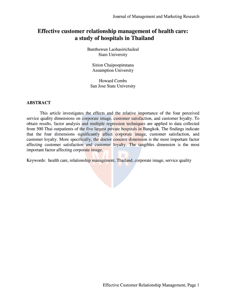 Journal of Management and Marketing Research Preview on Page 1