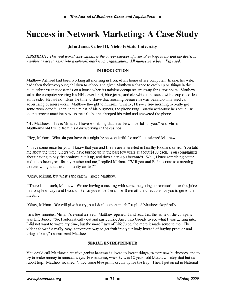 Success in Network Marketing: A Case Study Preview on Page 1