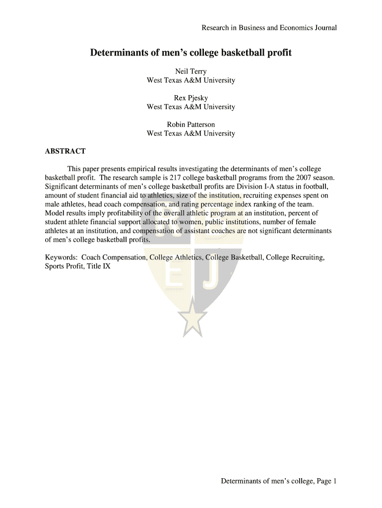 Determinants of mens college basketball profit Preview on Page 1