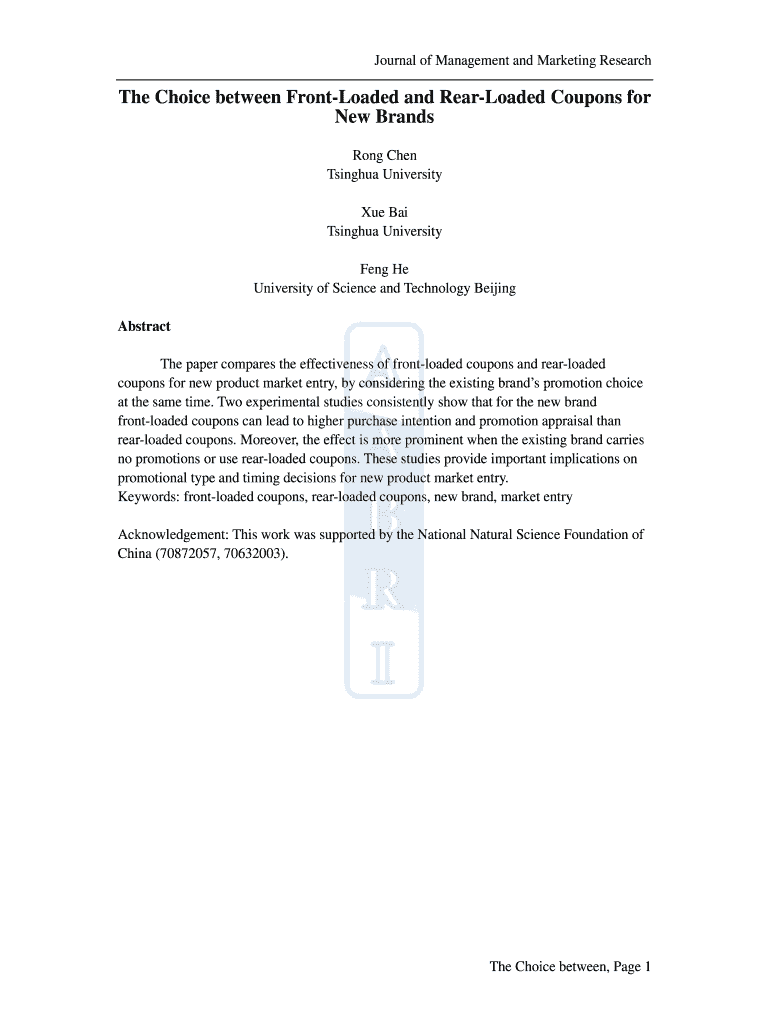 The Choice between Front-Loaded and Rear-Loaded Coupons for Preview on Page 1