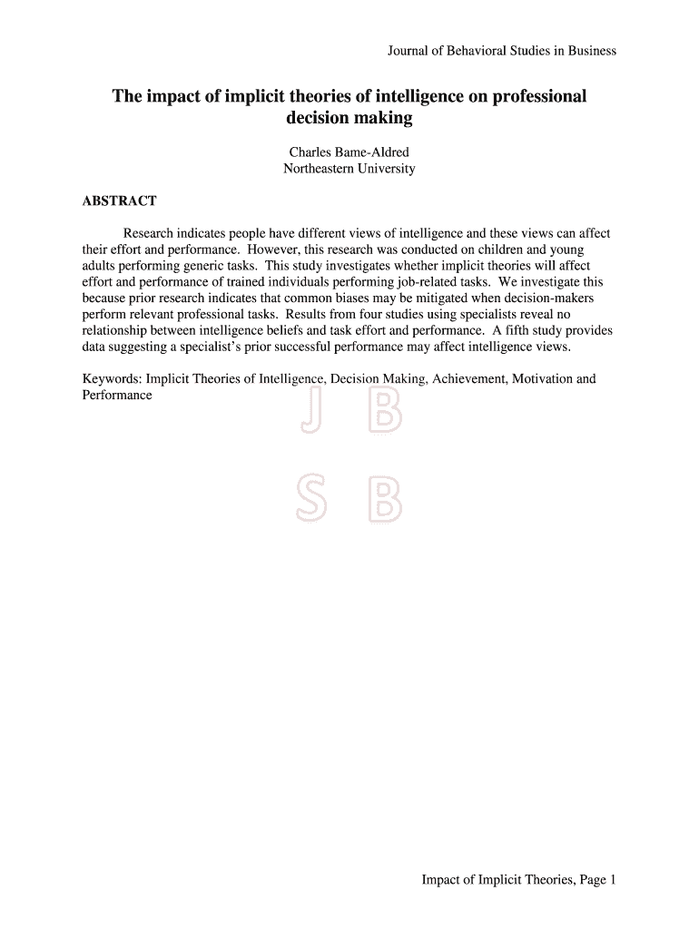 The impact of implicit theories of intelligence on professional Preview on Page 1