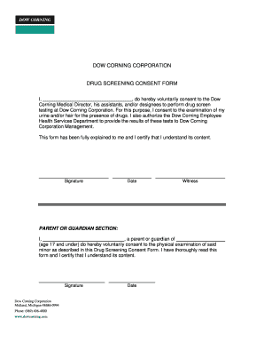 Drug Screen Consent Form - Dow Corning