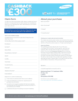 Samsung Smart TV Cashback Claim Form