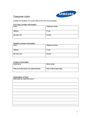 samsung online claim form