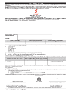 Sunway Berhad Rights Subscription Form