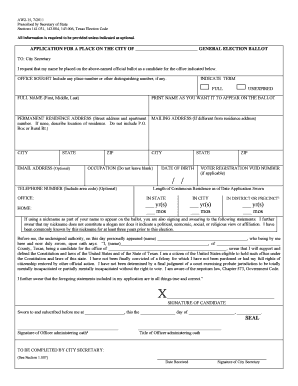 Texas City Election Ballot Application Form