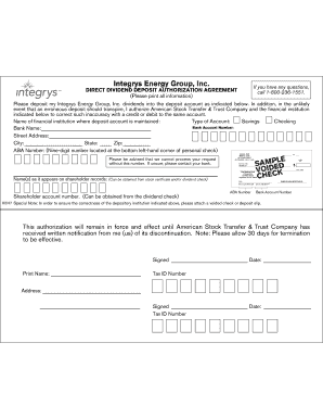 Direct Dividend Deposit Authorization Agreement