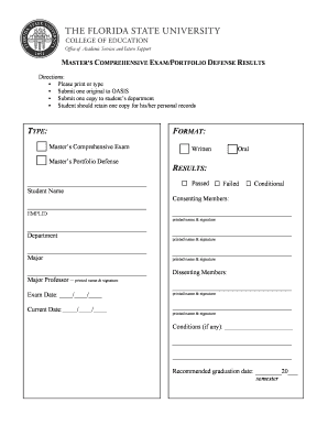 Master’s Comprehensive Exam Defense Results