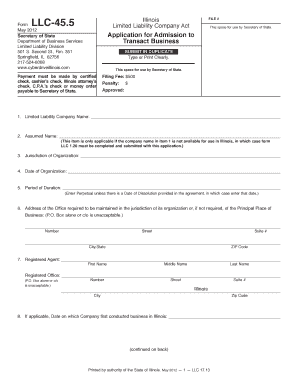 Illinois LLC-45.5 Application for Admission to Transact Business