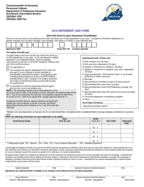 Kentucky Dependent Add Form