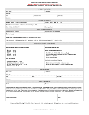 International Driver's License Application Form