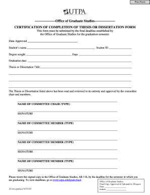 Certification of Completion of Thesis or Dissertation Form