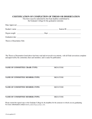 Certification of Thesis Completion